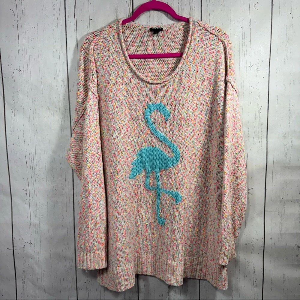 Torrid Womens Pullover Sweater Marled Knit Cotton Flamingo Pink Pastel Colorful